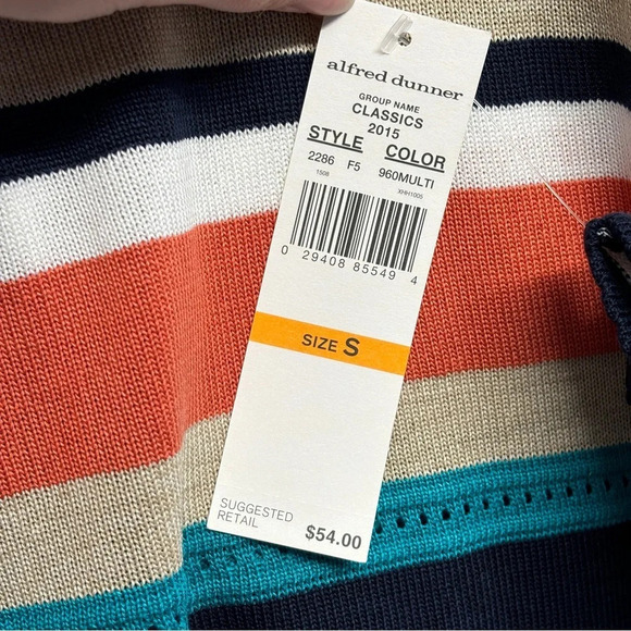 NWT Alfred Dunner Blouse Knit Striped White Blue Salmon Acrylic S - Picture 5 of 7